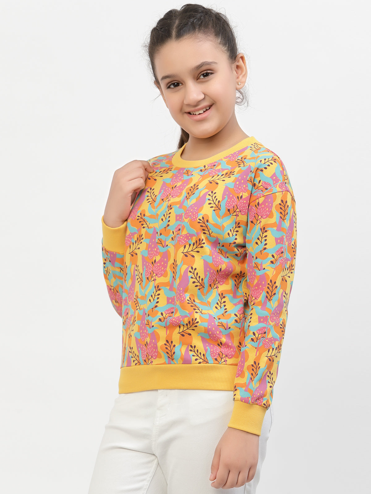 Spunkies-Organic-Cotton-Leaf-Print-Sweatshirt-Yellow