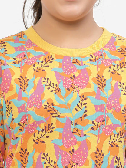 Spunkies-Organic-Cotton-Leaf-Print-Sweatshirt-Yellow