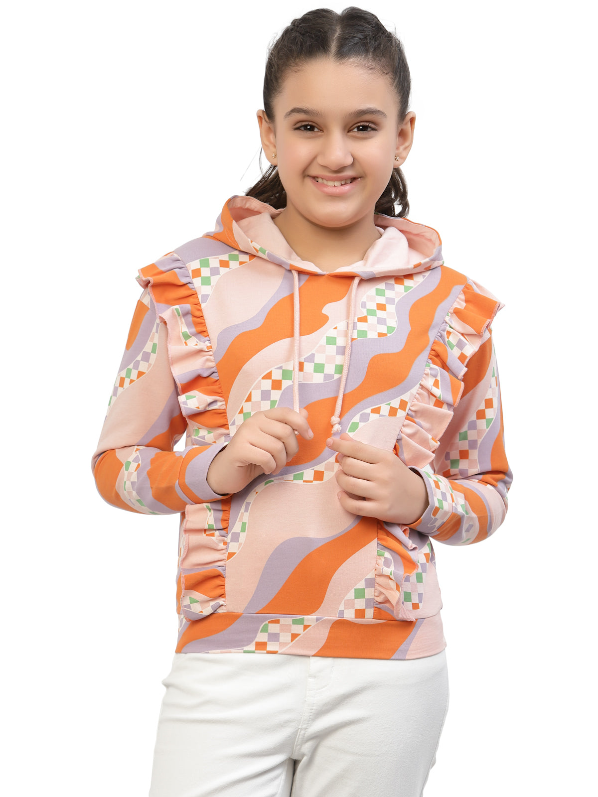 Spunkies-Girl-Frill-Organic-Cotton-Hoodie-Orange