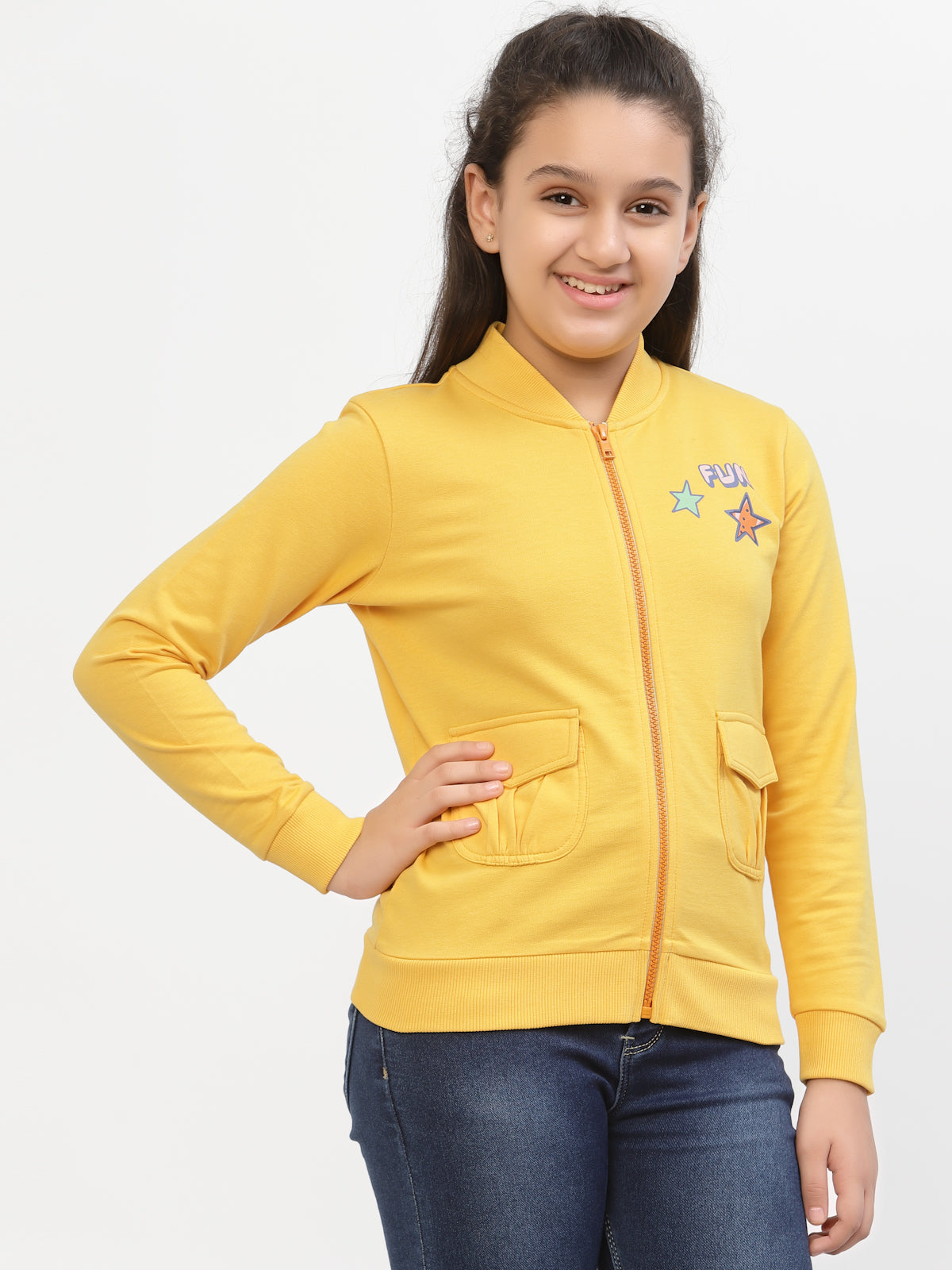 Spunkies-Girls-Organic-Cotton-Bomber-Jacket-Yellow