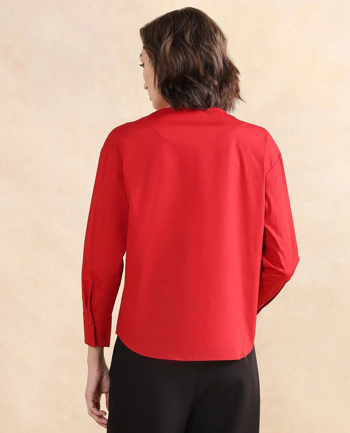 Rareism Women Nagoya Red Cotton Fabric Full Sleeve Round Neck Solid Top