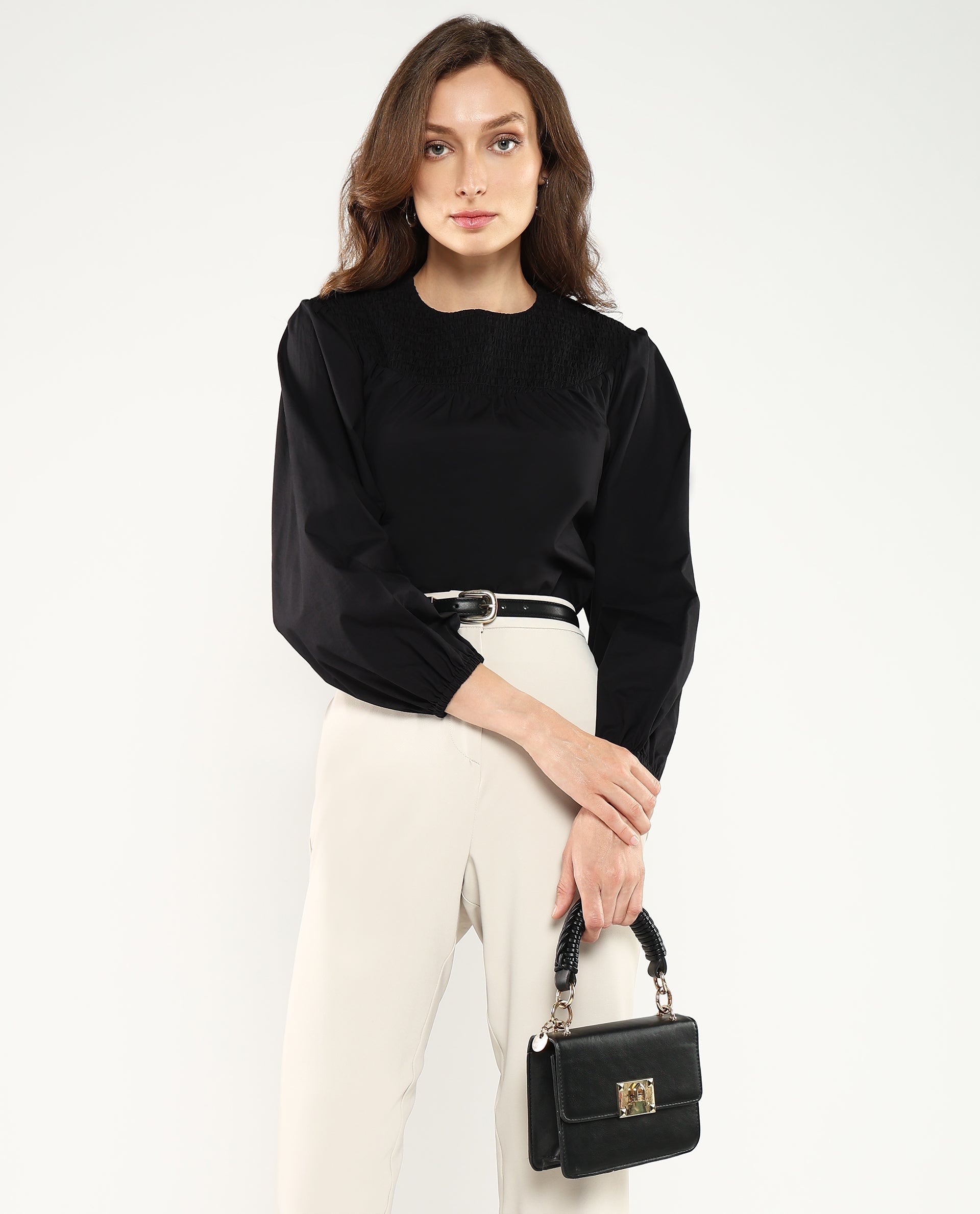 Rareism Women Cassius Black Plain Top