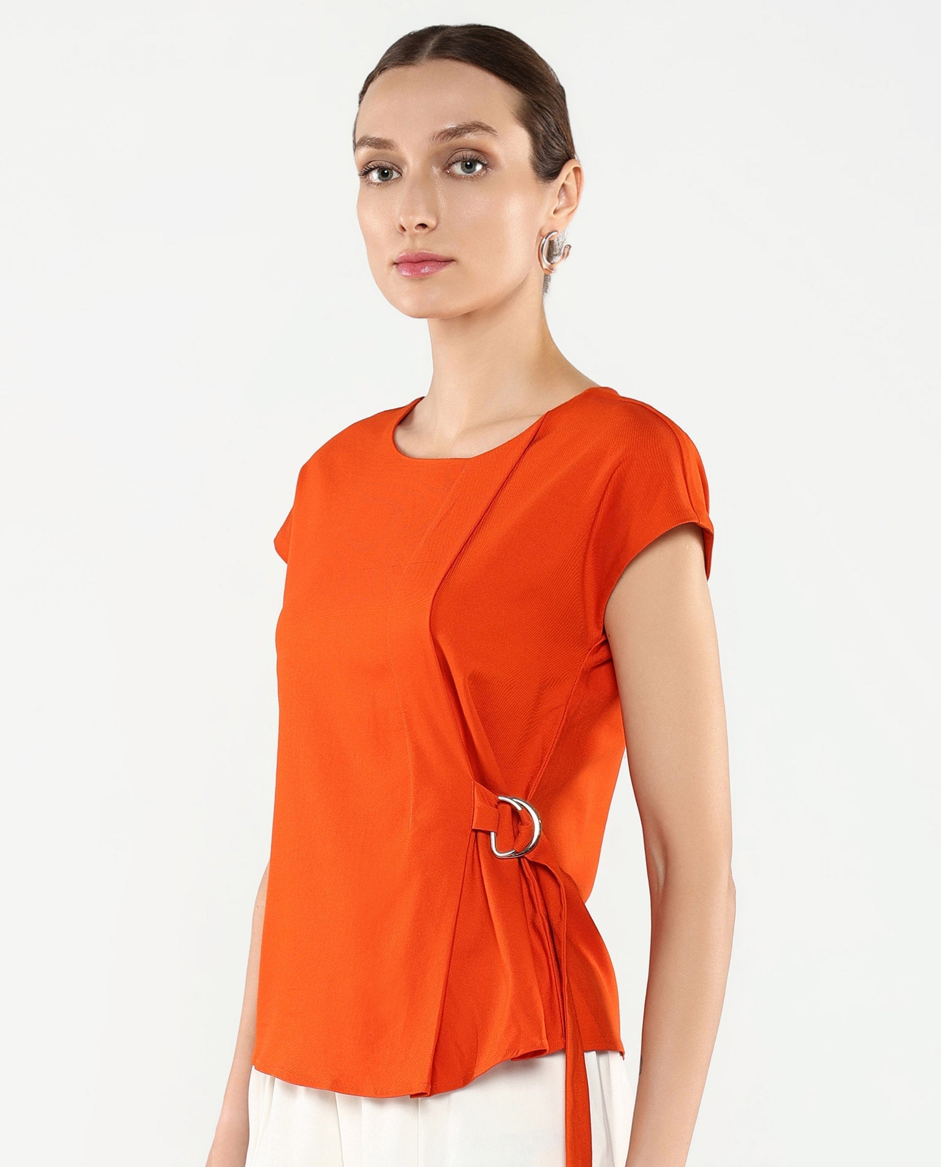 Rareism Women Nrob Orange Plain Top