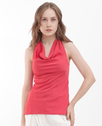 Rareism Women Paxton Pastel Orange Top Sleeveless Solid