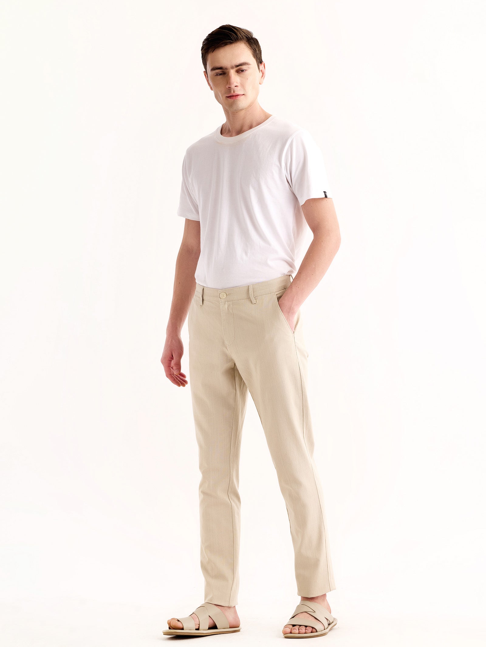 Cream Slim Fit Trouser