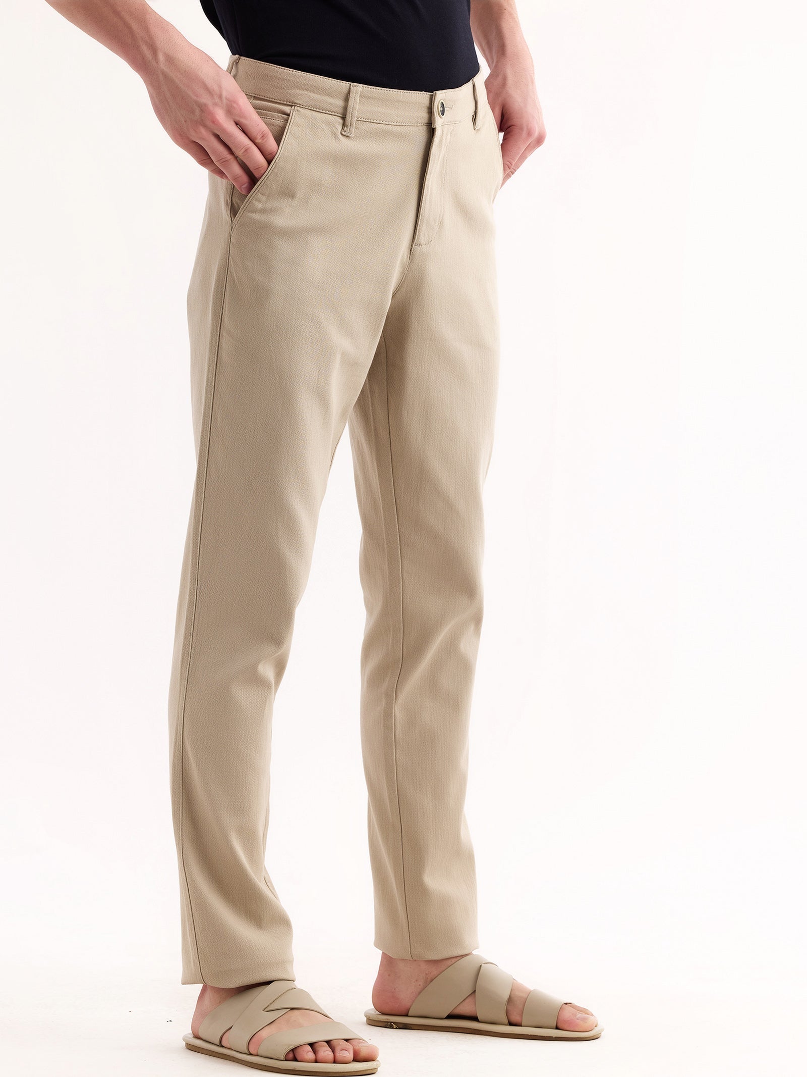 Cream Stretch Slim Fit Trouser