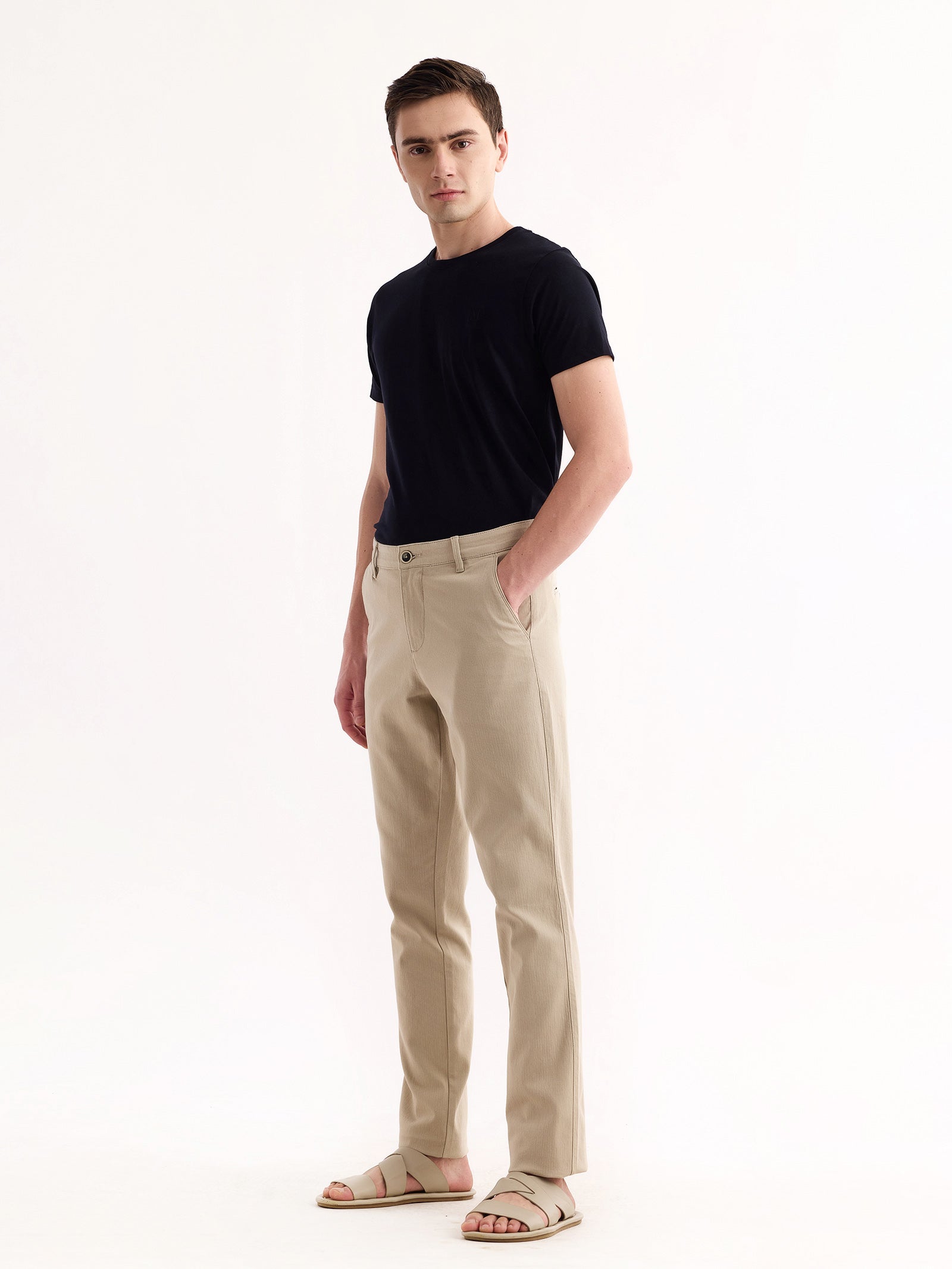 Cream Stretch Slim Fit Trouser