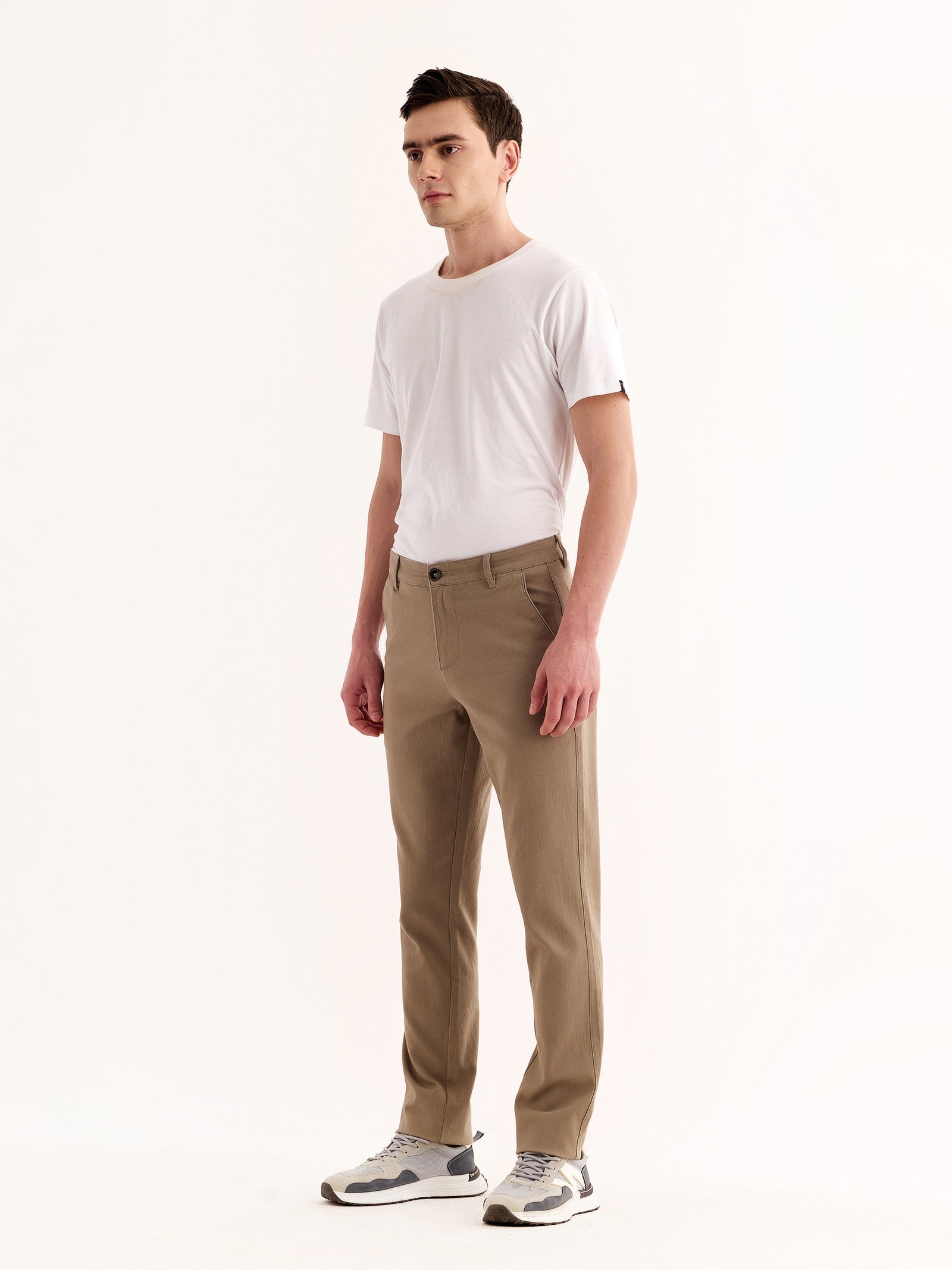 Cream Stretch Slim Fit Trouser