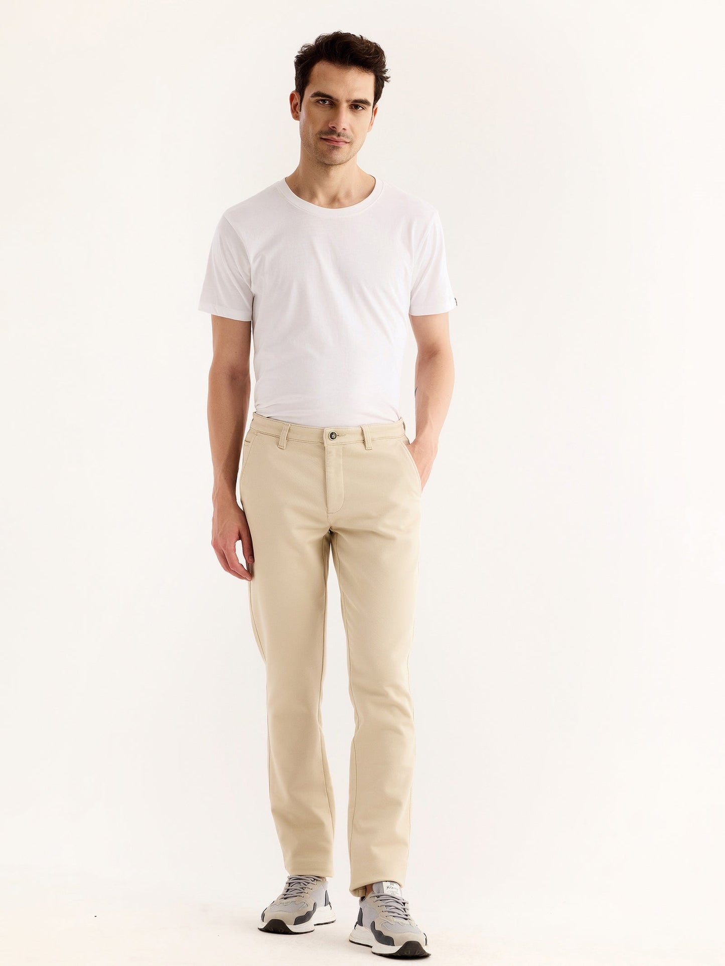 Cream Stretch Slim Fit Trouser