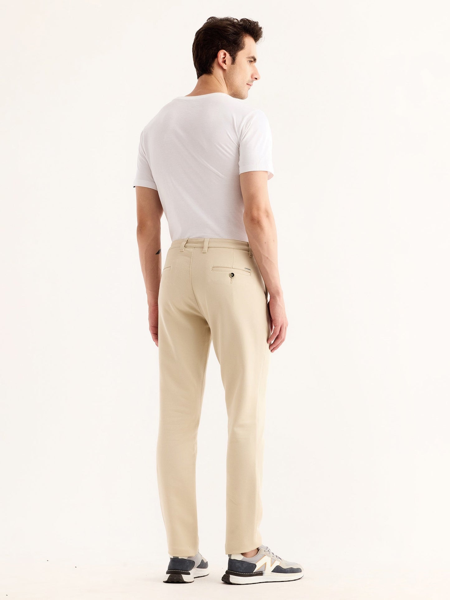 Cream Stretch Slim Fit Trouser