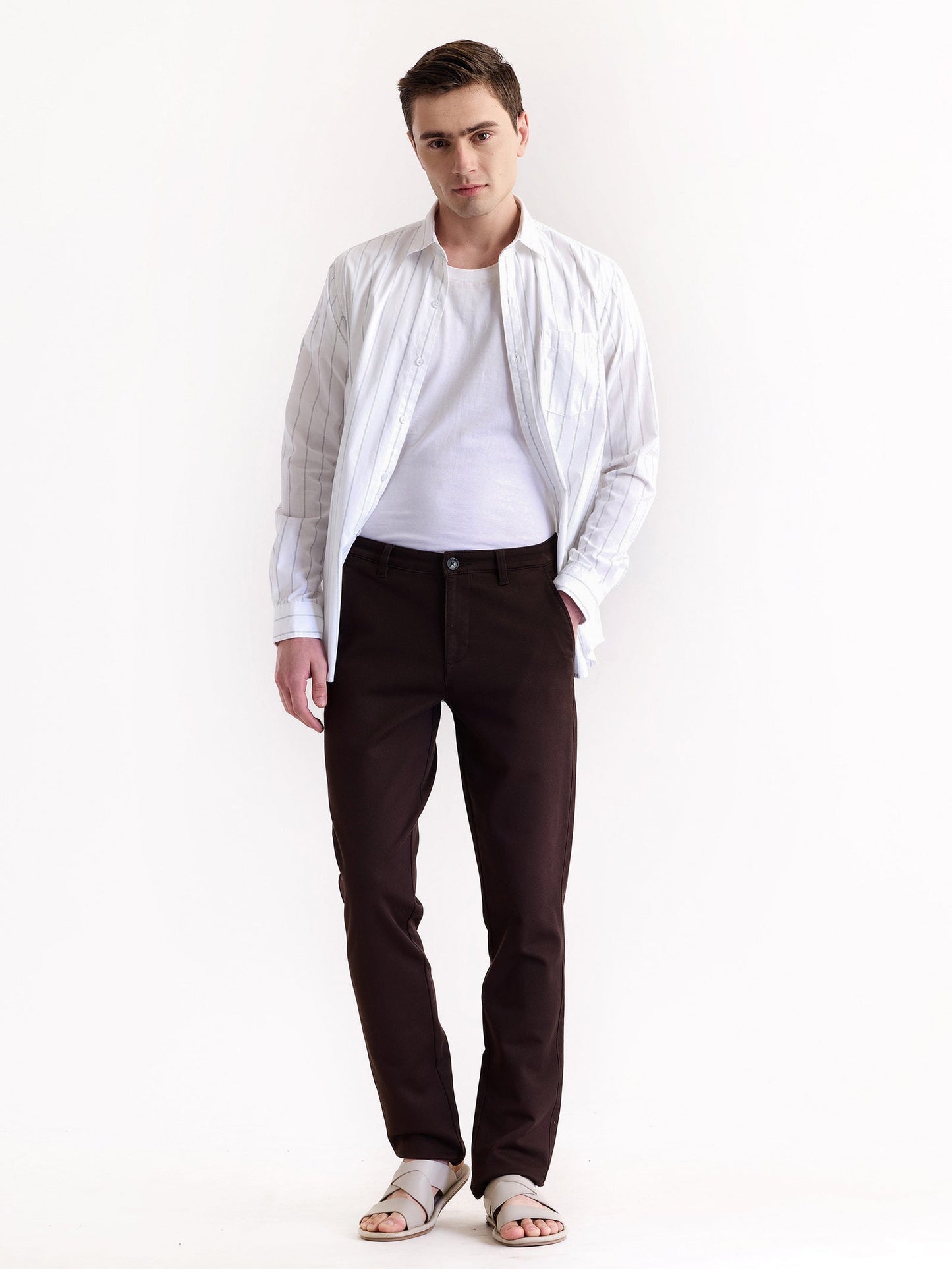 Brown Stretch Slim Fit Trouser