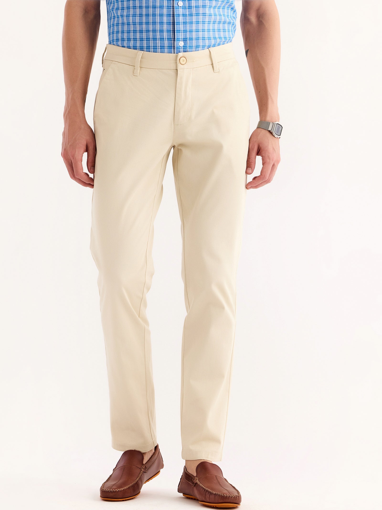 Cream Stretch Slim Fit Trouser