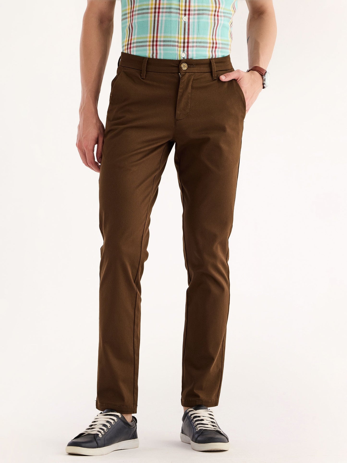 Brown Stretch Slim Fit Trouser