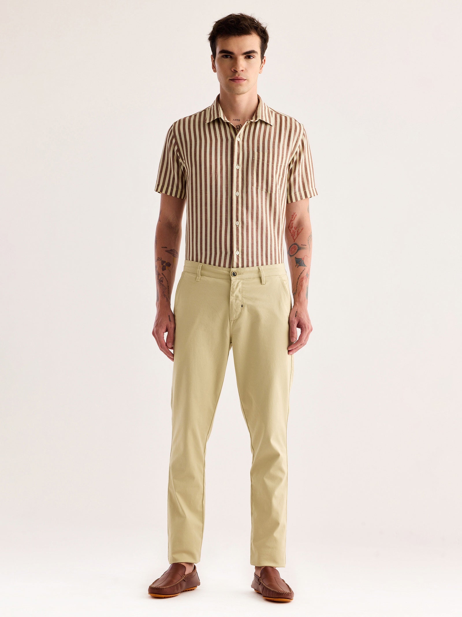 Cream Stretch Slim Fit Trouser