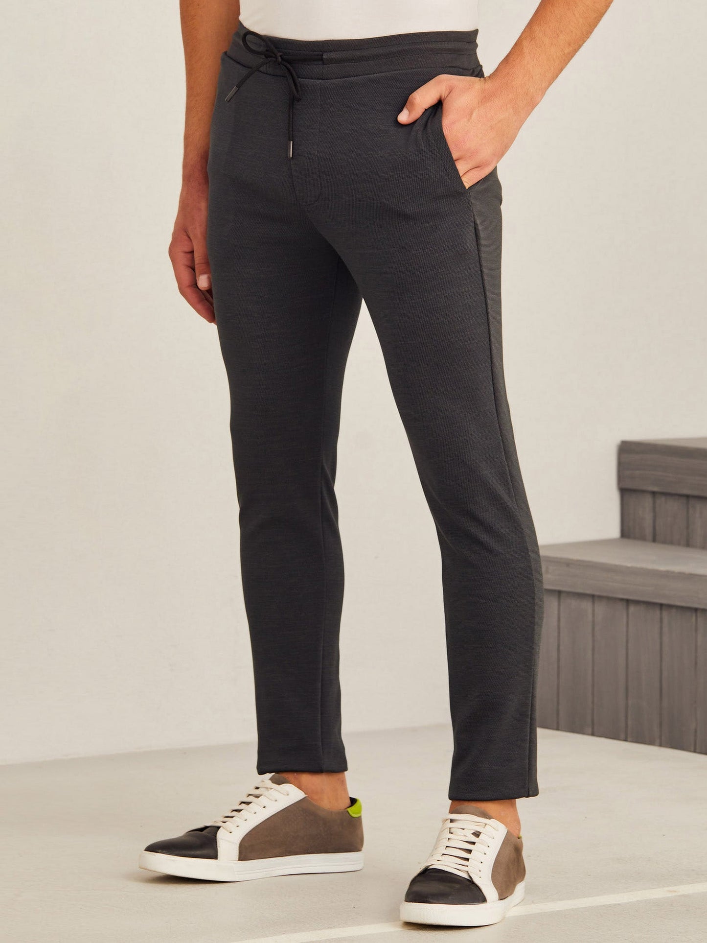 Dark Grey Textured 4-Way Stretch Track Pant