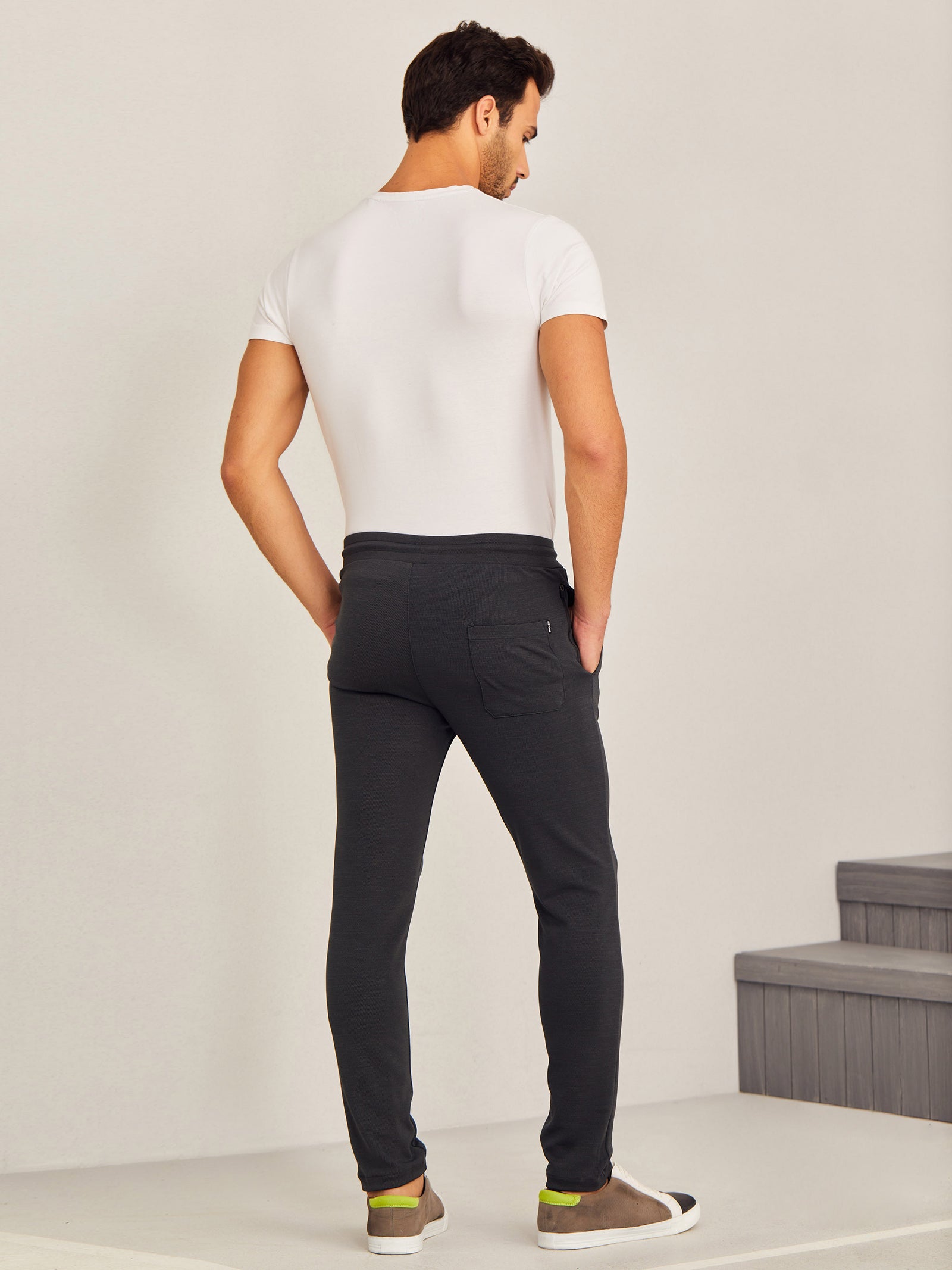 Dark Grey Textured 4-Way Stretch Track Pant