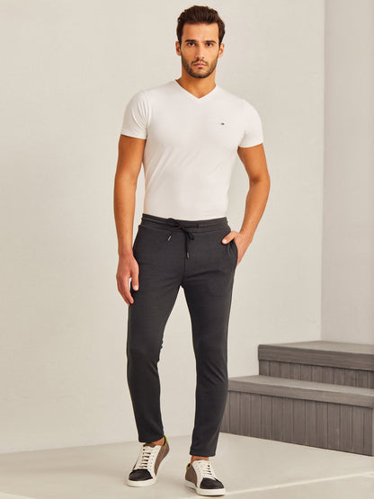 Dark Grey Textured 4-Way Stretch Track Pant