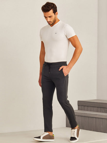 Dark Grey Textured 4-Way Stretch Track Pant