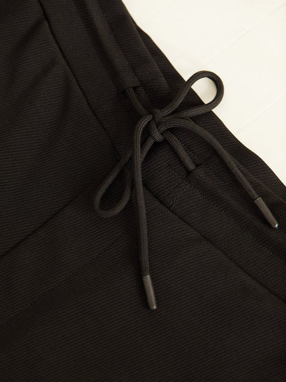 Black Textured 4-Way Stretch Track Pant