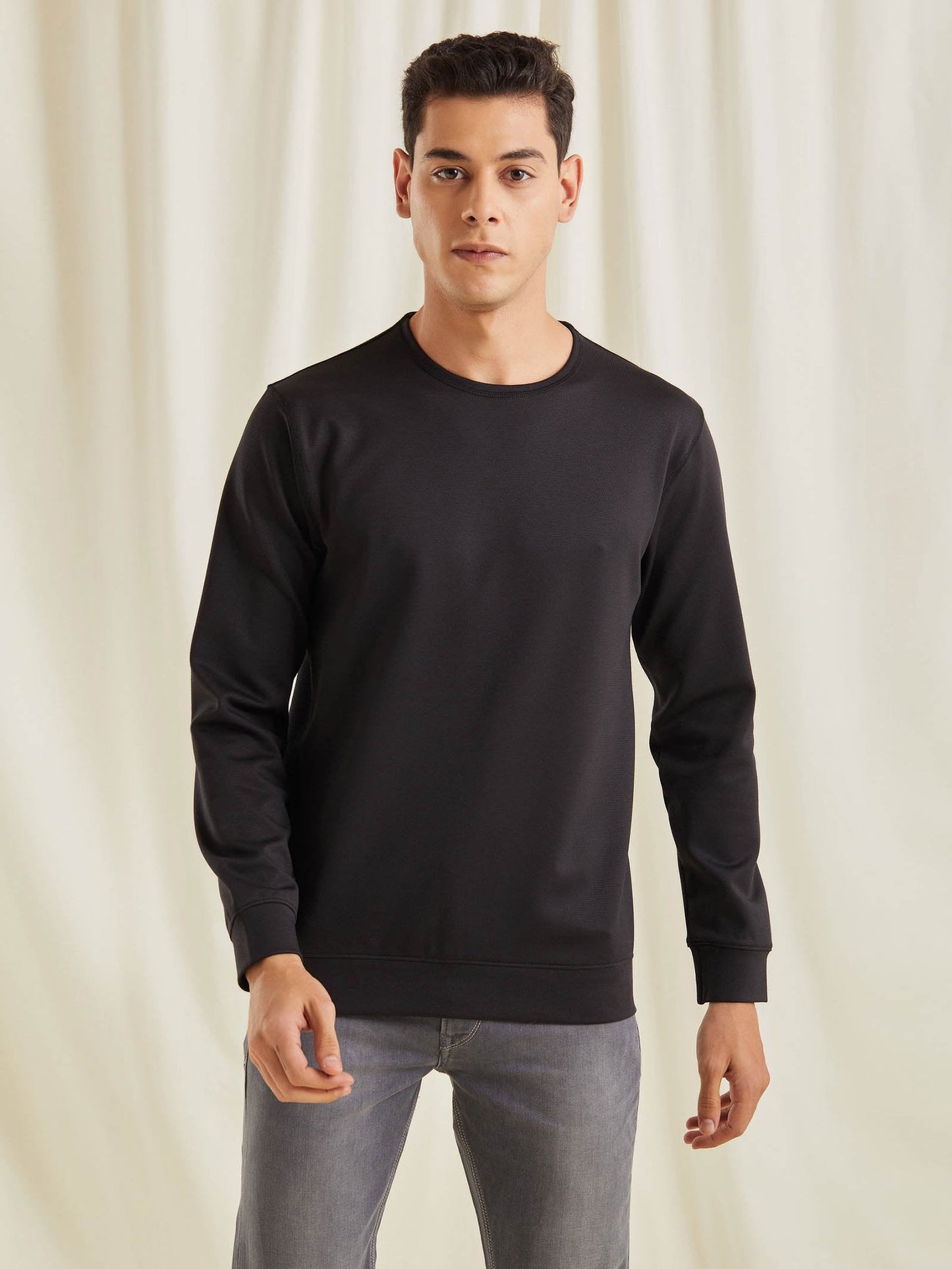 Dark Grey Textured 4-Way Stretch Sweatshirt