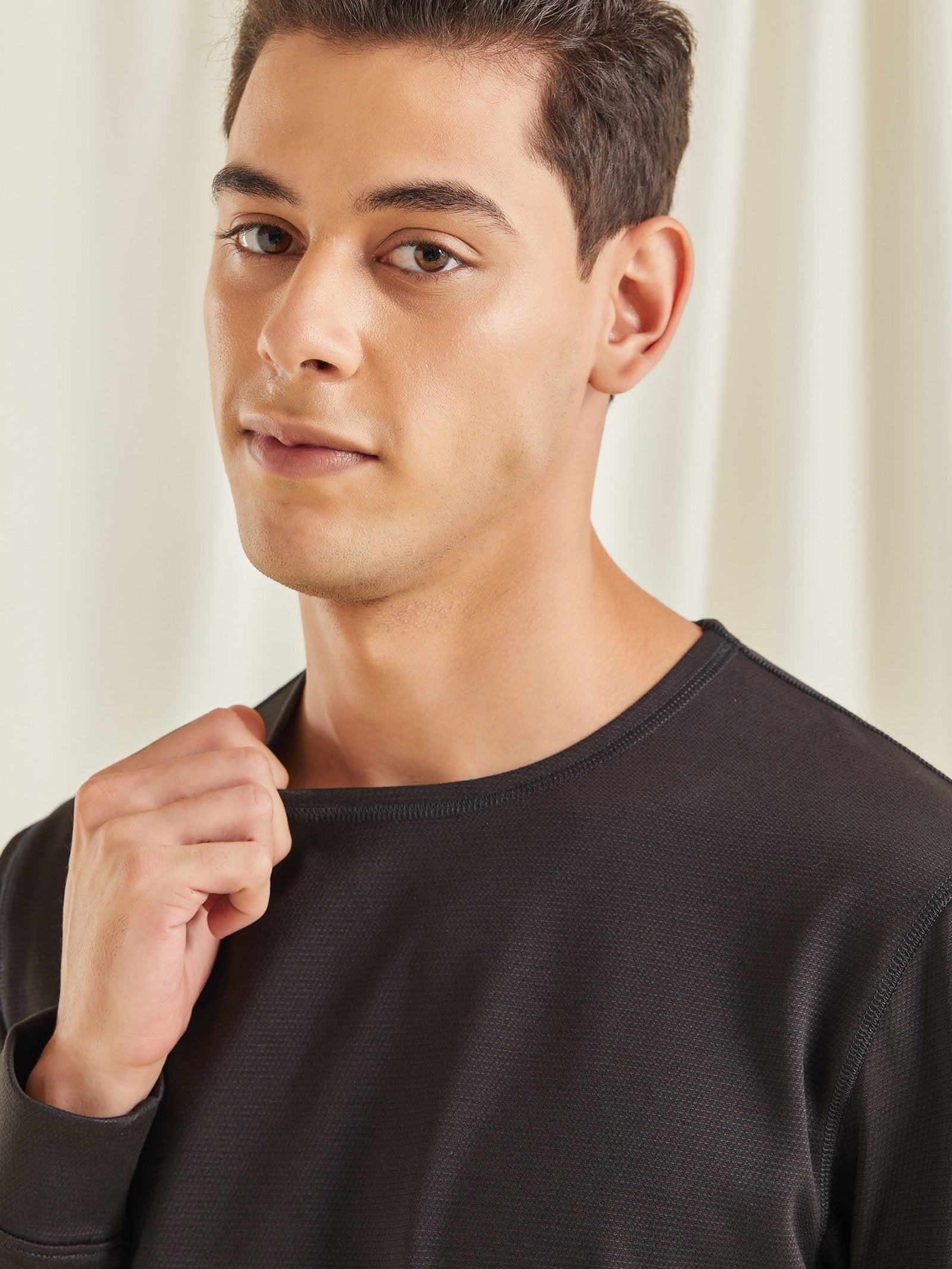 Black Textured 4-Way Stretch Sweatshirt