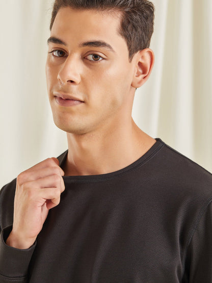 Black Textured 4-Way Stretch Sweatshirt