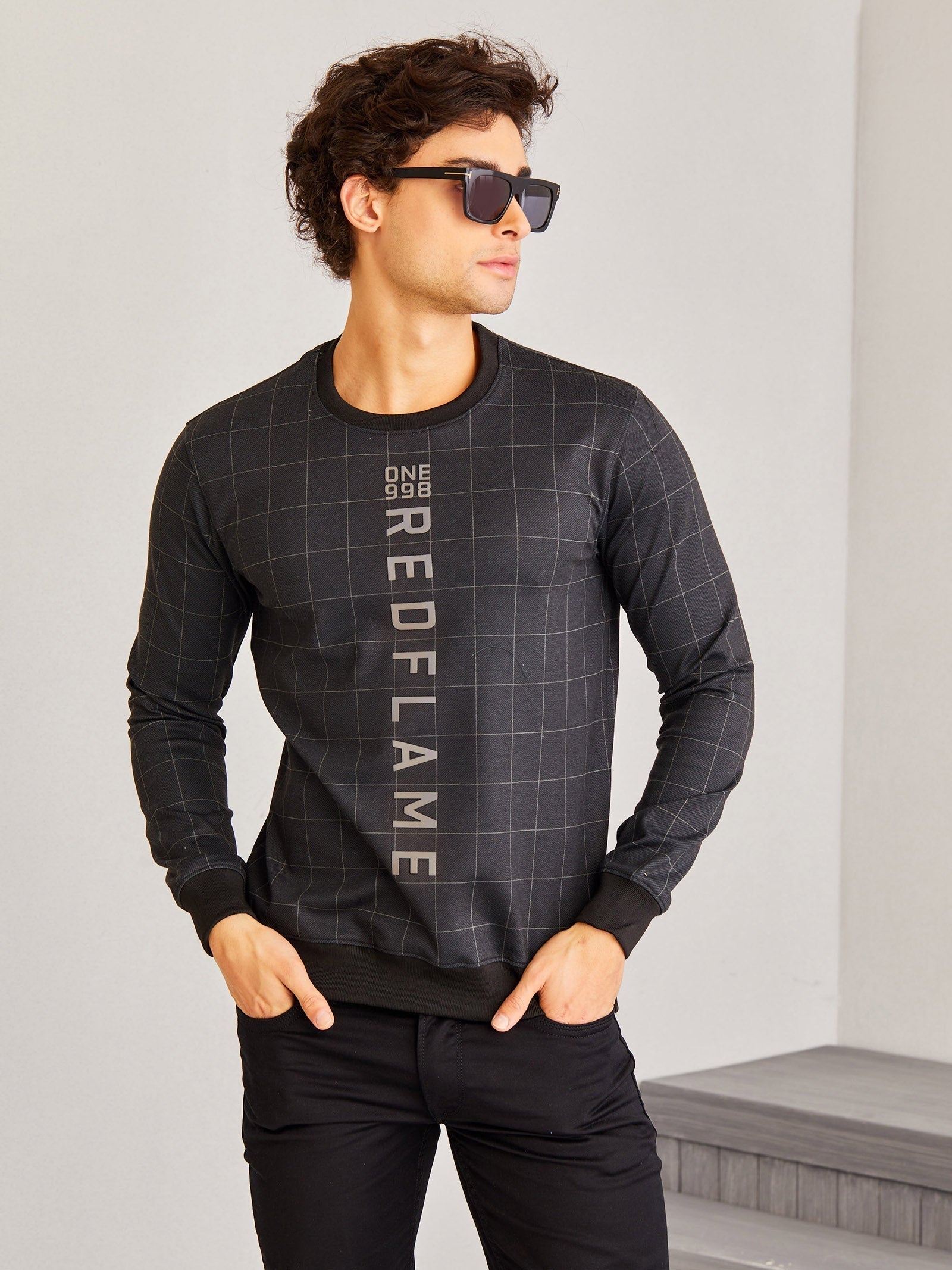 Black Checked 4-Way Stretch Sweatshirt