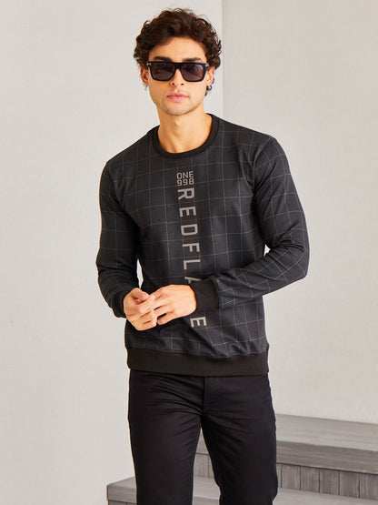 Black Checked 4-Way Stretch Sweatshirt