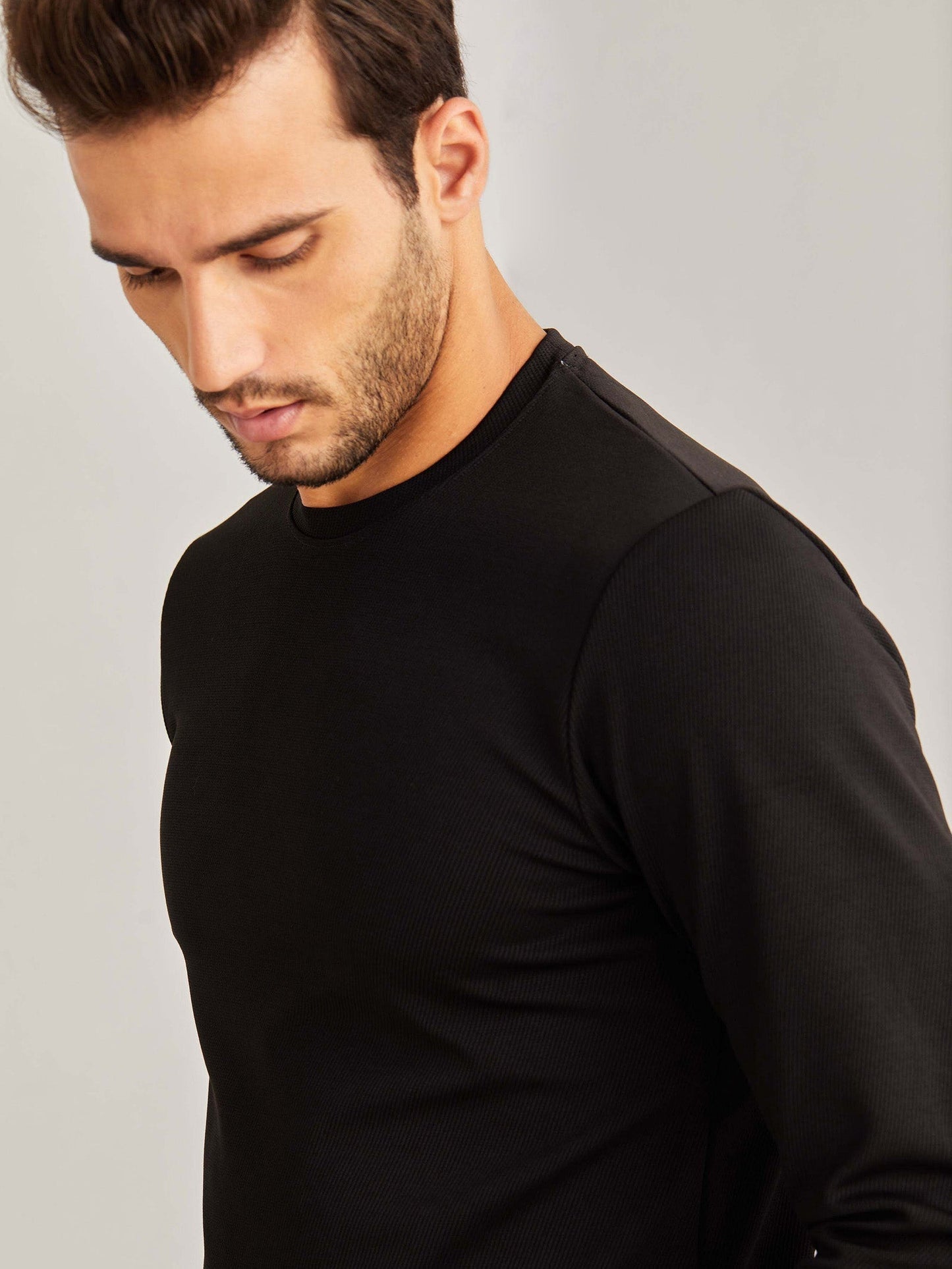 Black Textured 4-Way Stretch Sweatshirt