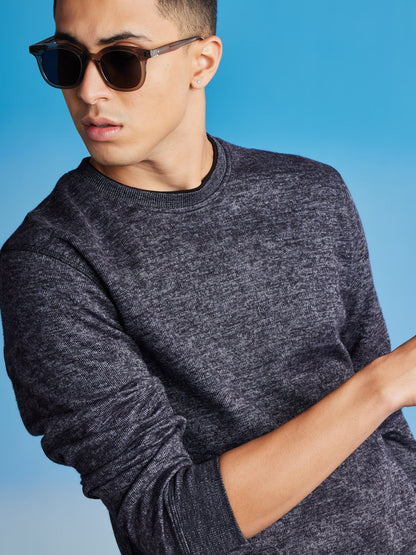 Black Textured Crew Neck Sweatshirt