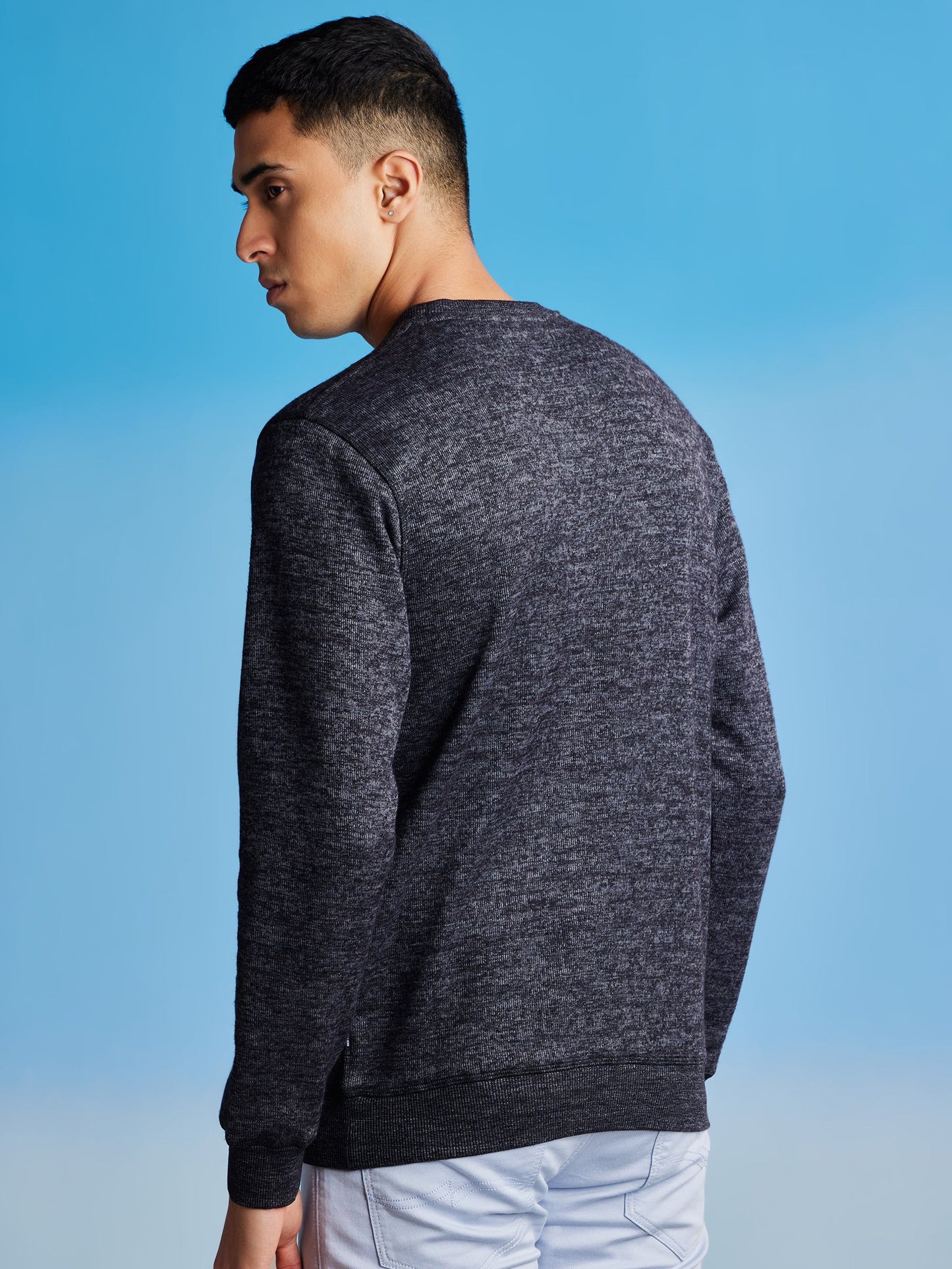 Black Textured Crew Neck Sweatshirt