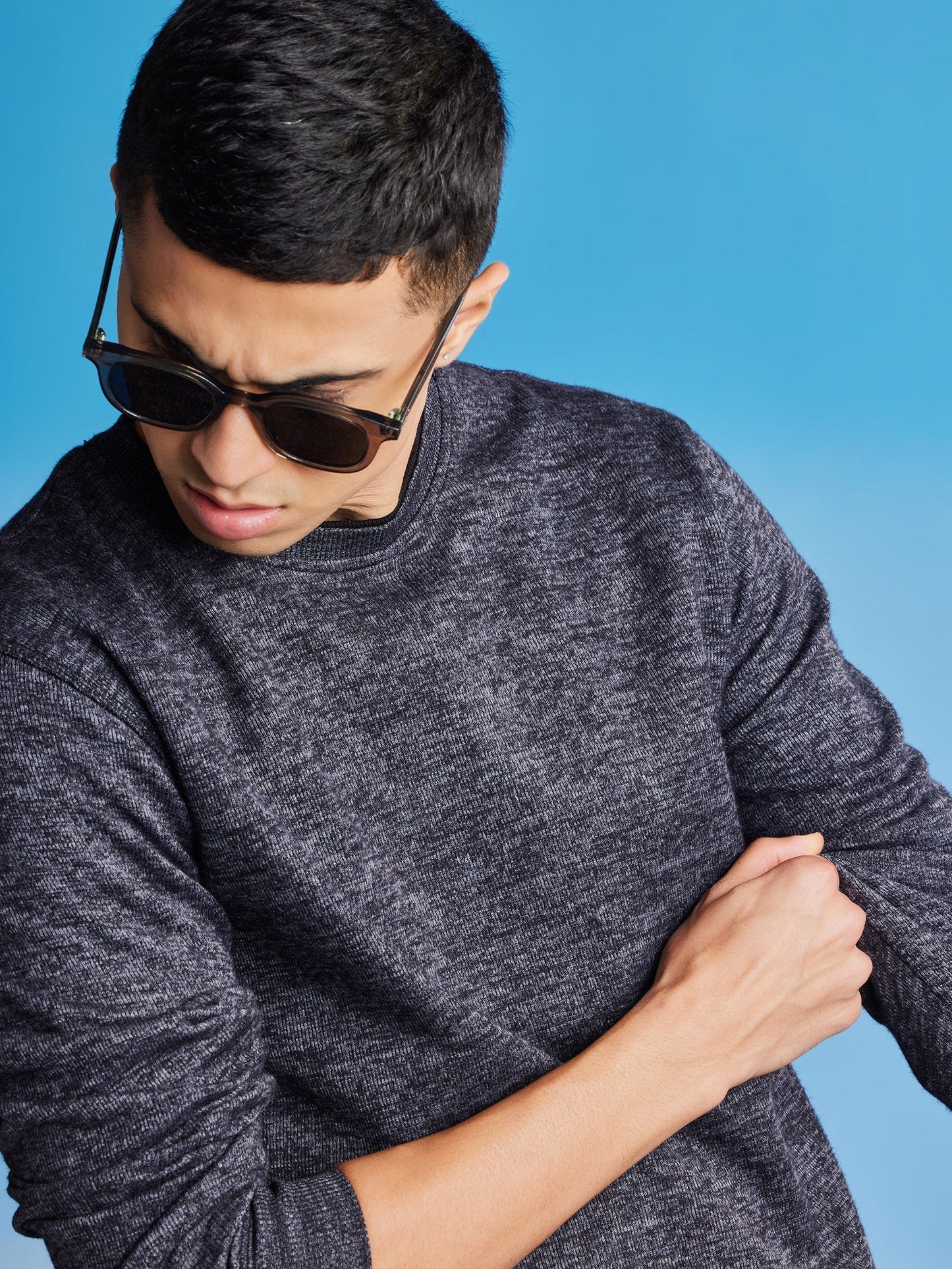 Black Textured Crew Neck Sweatshirt