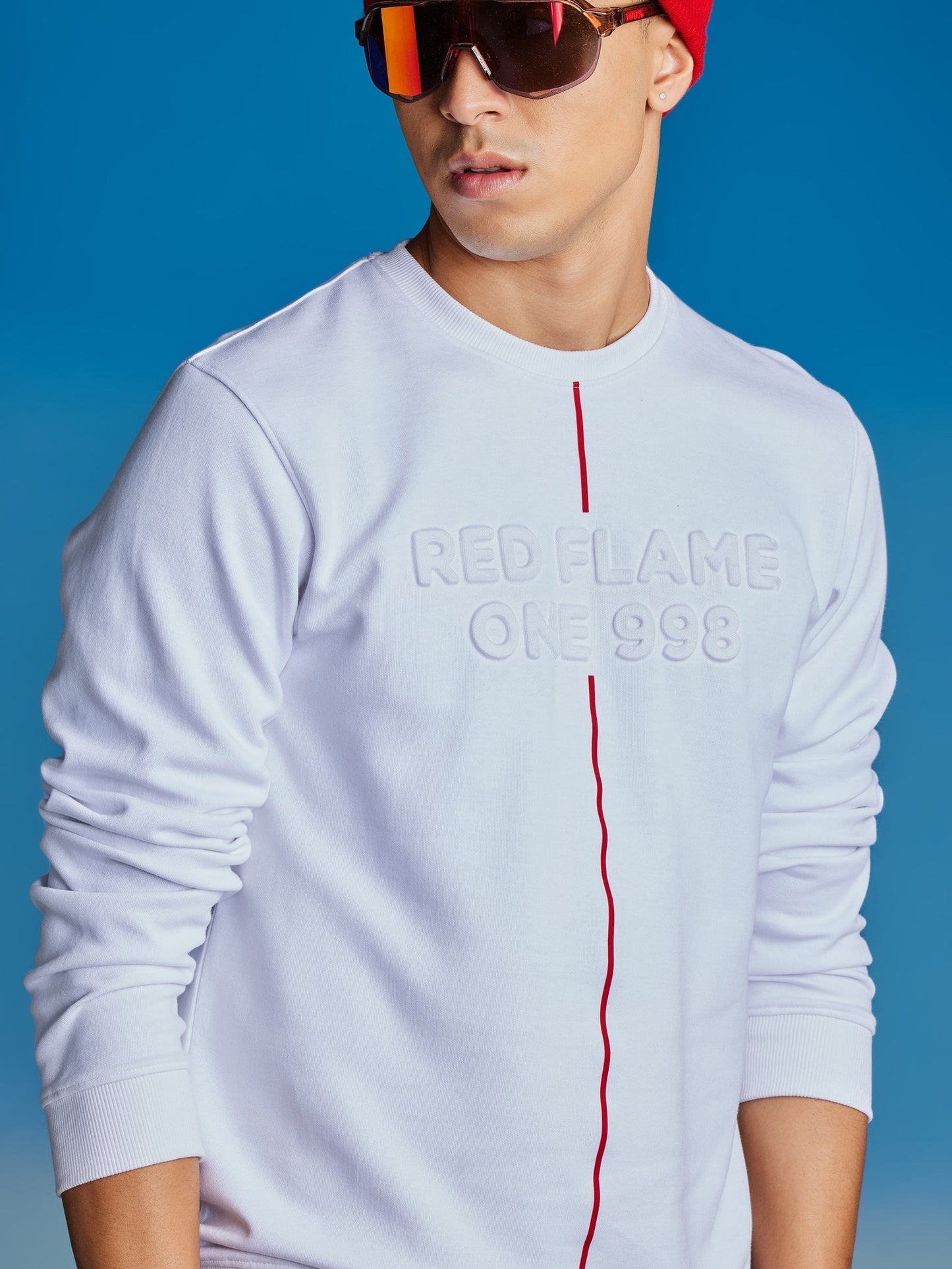 White Interlock Embossed Crew Neck Sweatshirt