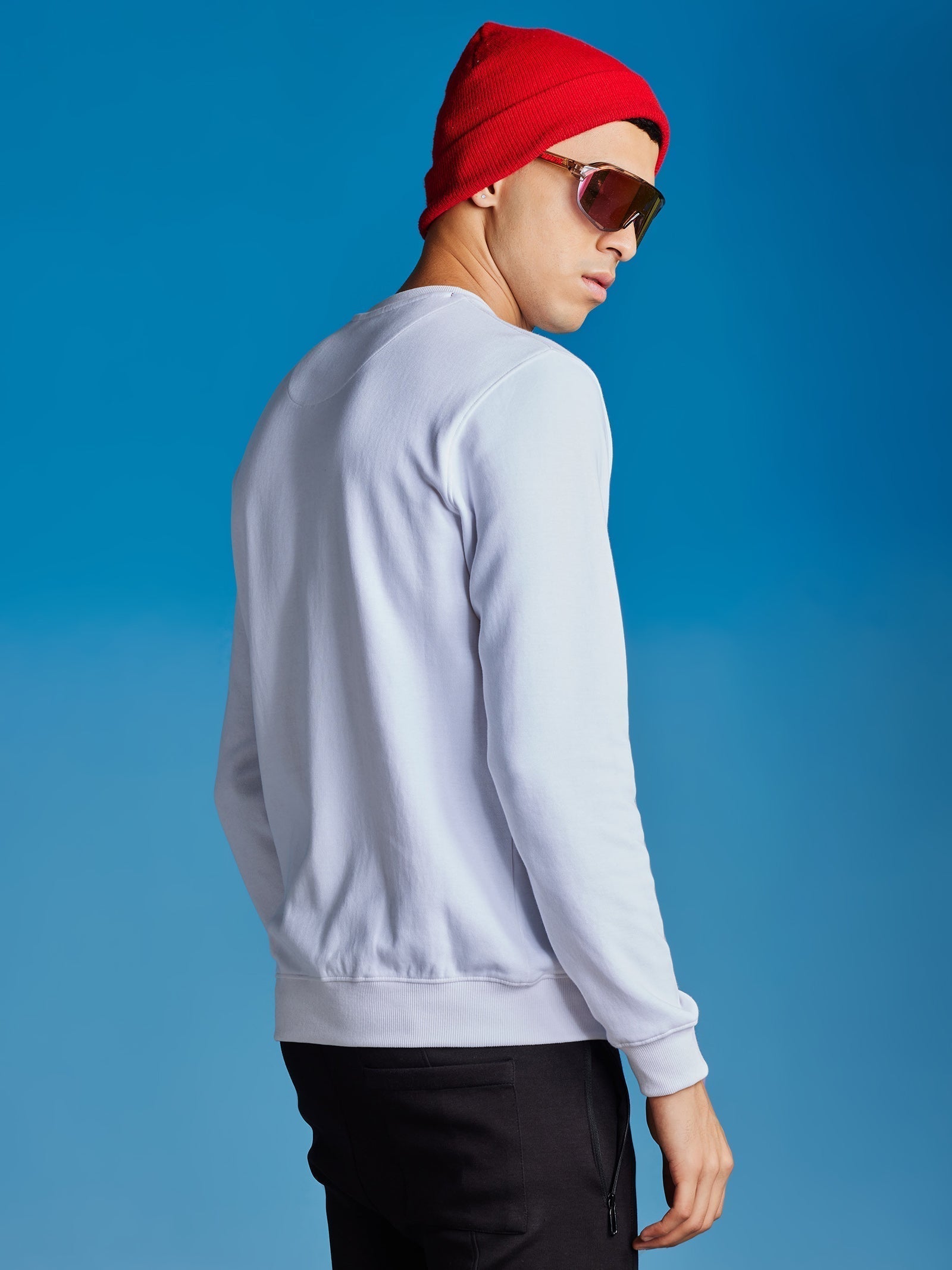 White Interlock Embossed Crew Neck Sweatshirt