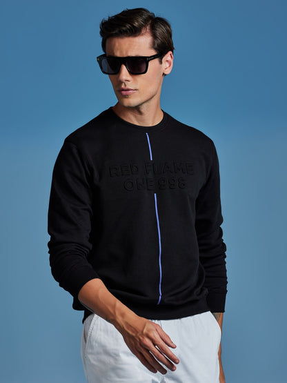 Black Interlock Embossed Crew Neck Sweatshirt