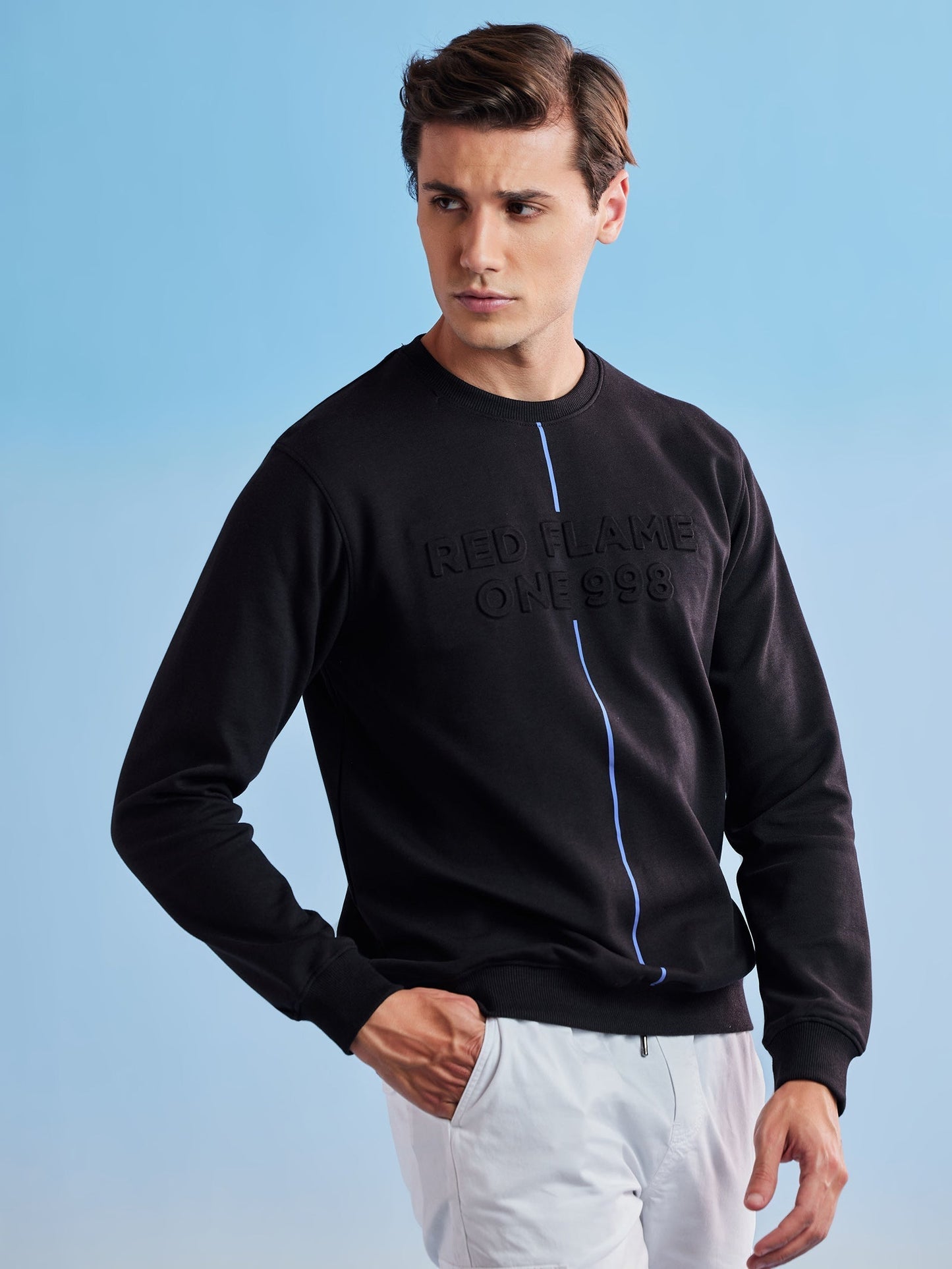 Black Interlock Embossed Crew Neck Sweatshirt