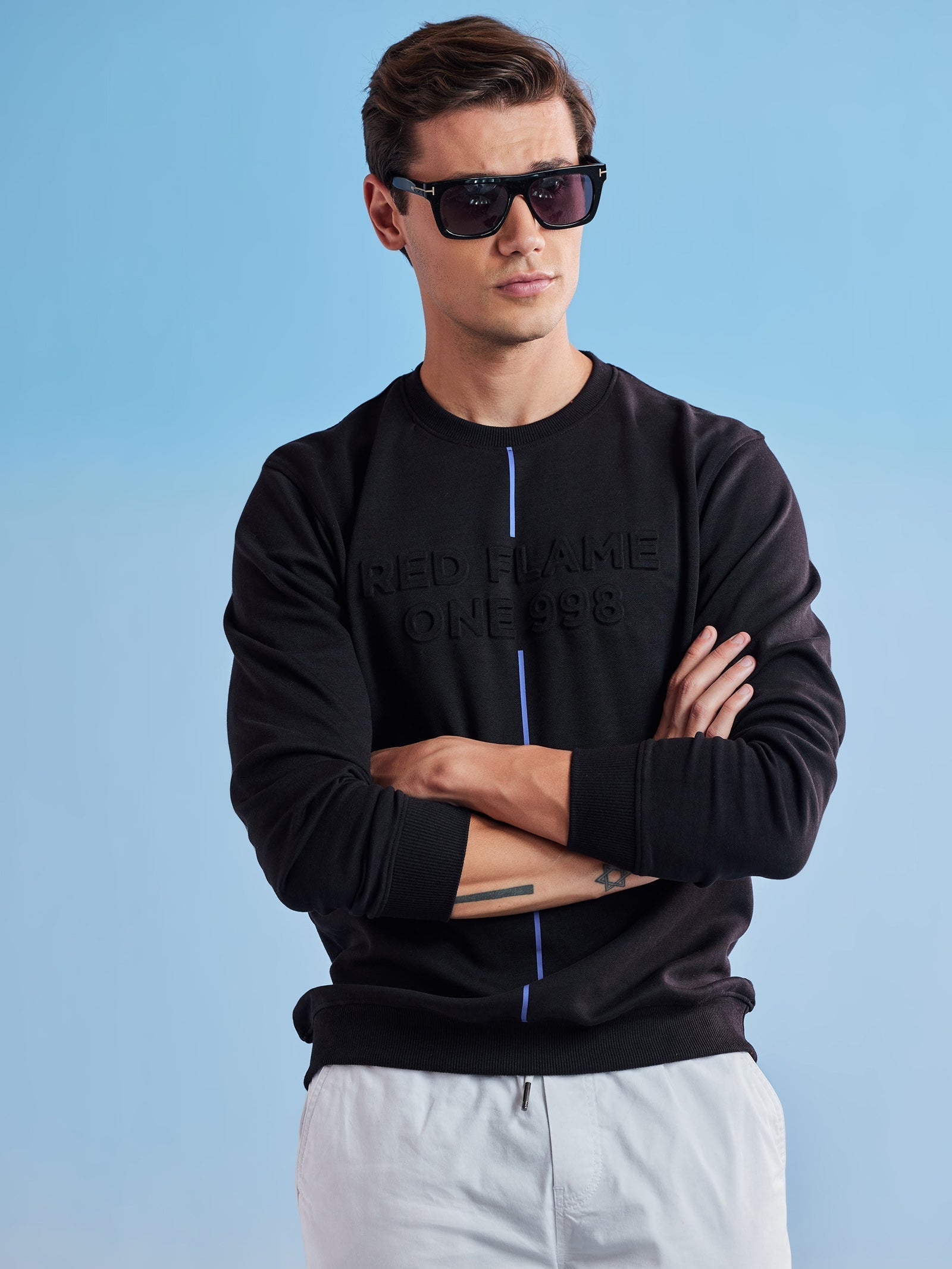 Black Interlock Embossed Crew Neck Sweatshirt