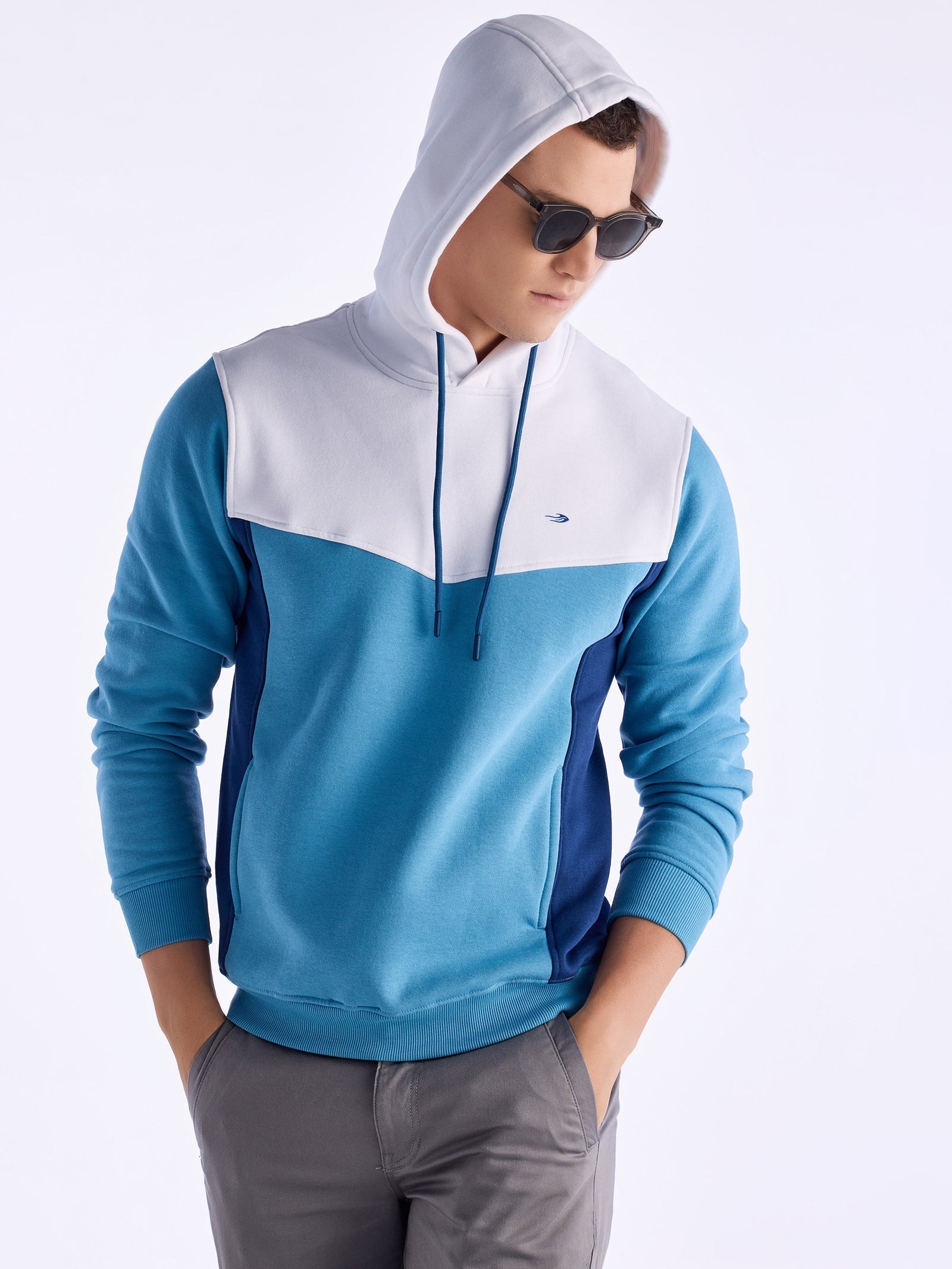 Blue Solid Hooded Sweatshirt