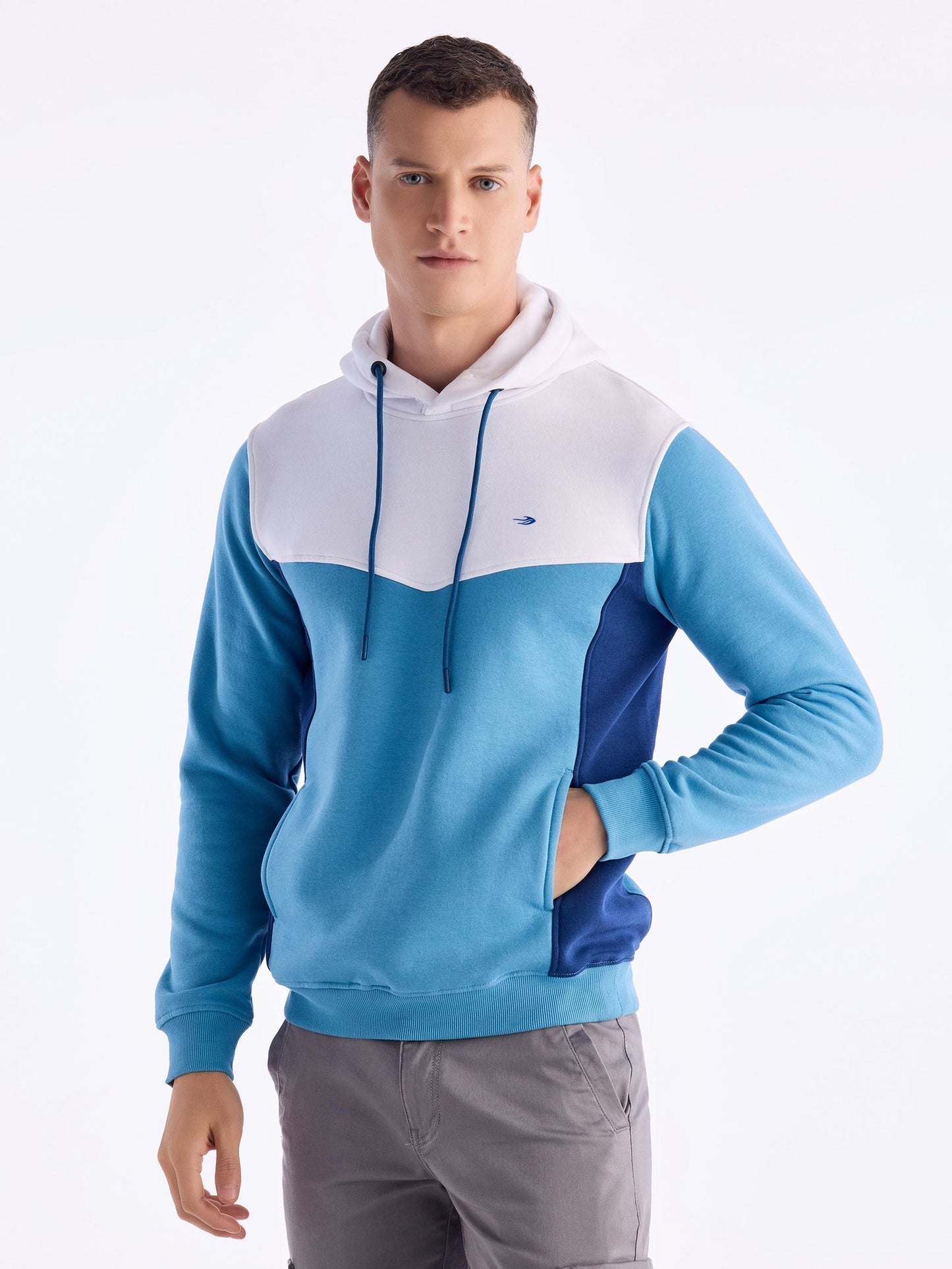 Blue Solid Hooded Sweatshirt