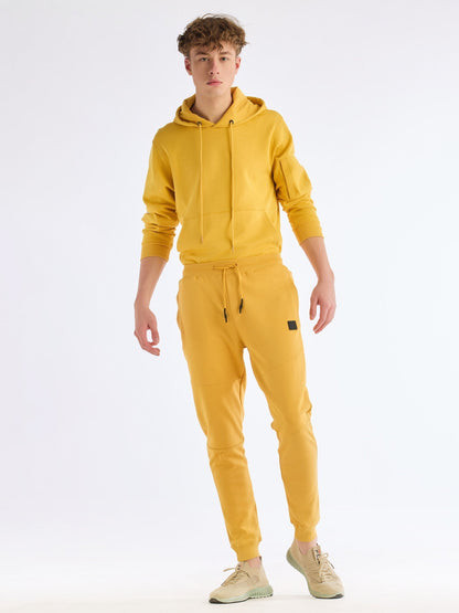 Yellow Solid Hooded Sweatshirt