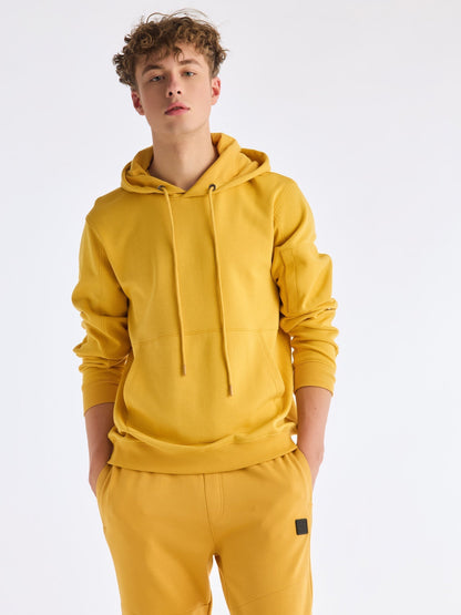 Yellow Solid Hooded Sweatshirt