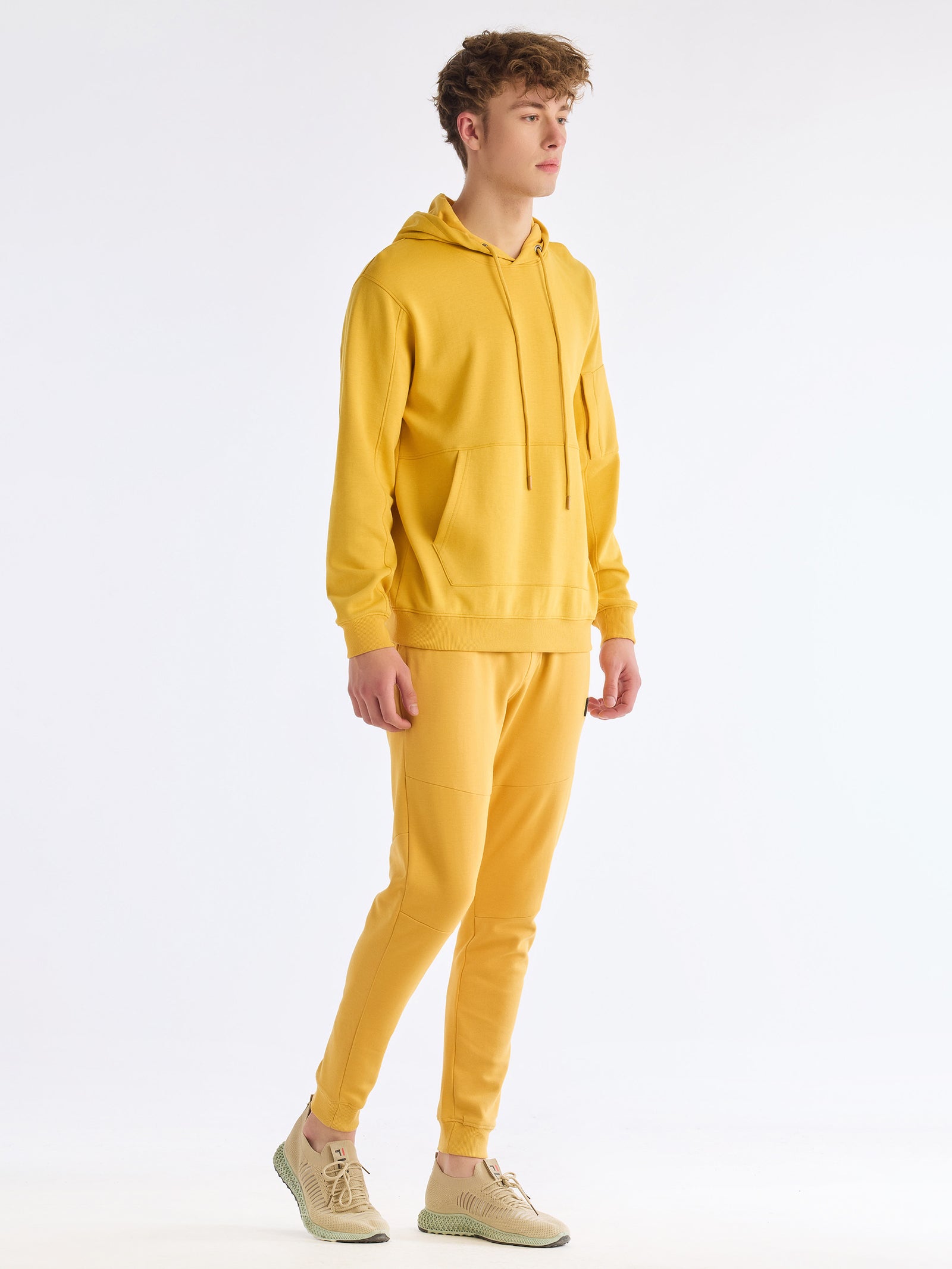 Yellow Solid Hooded Sweatshirt