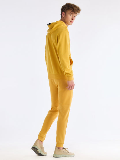 Yellow Solid Hooded Sweatshirt