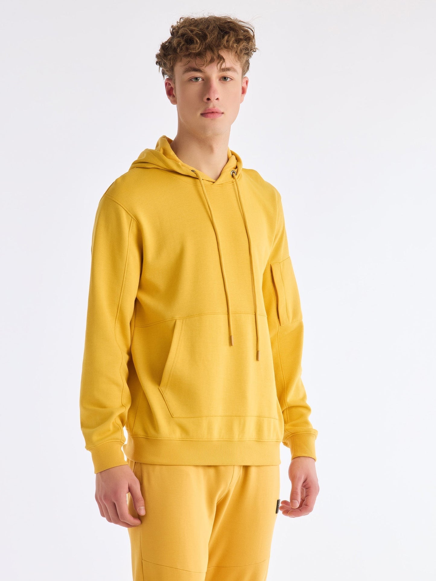 Yellow Solid Hooded Sweatshirt