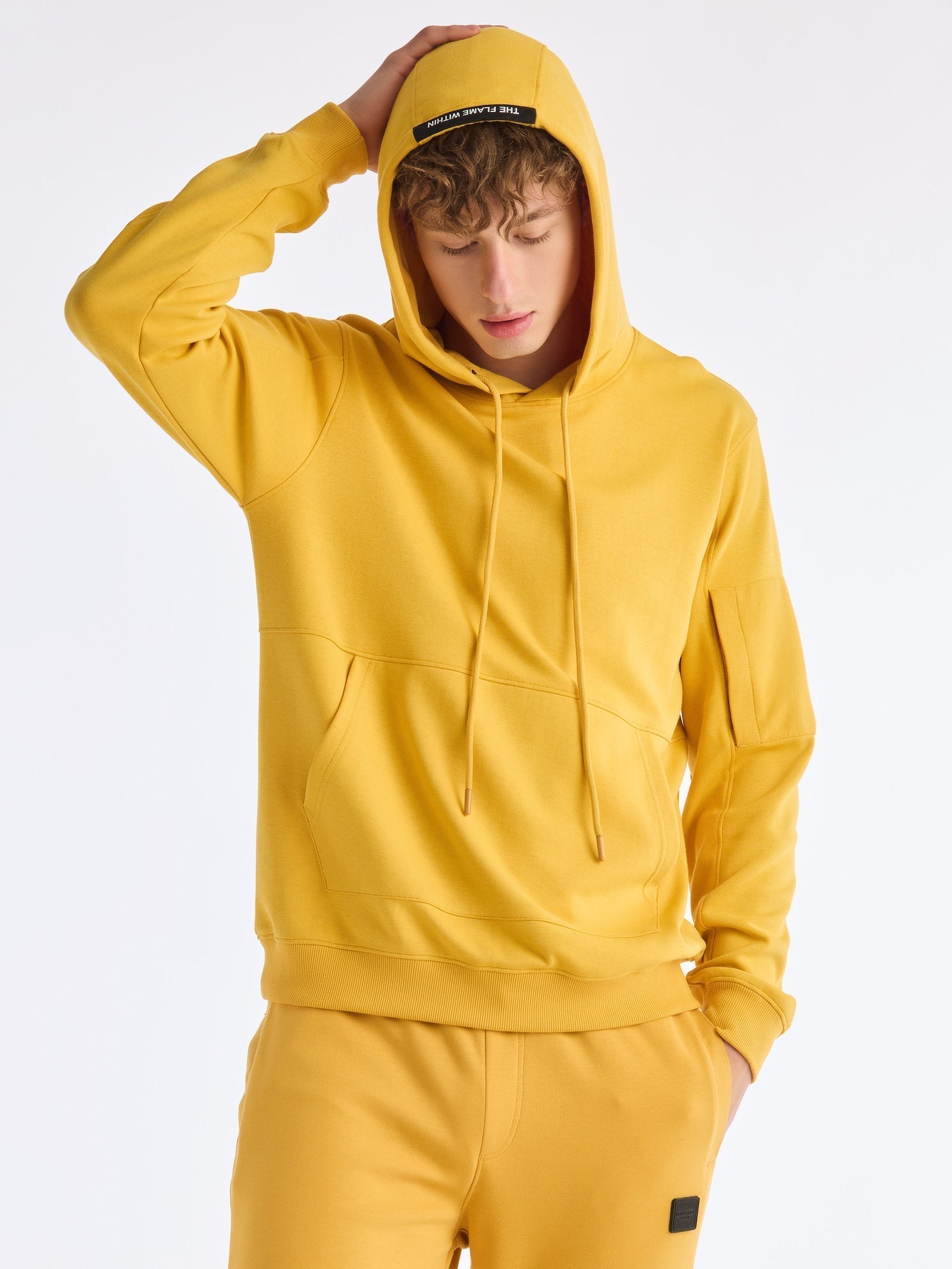 Yellow Solid Hooded Sweatshirt