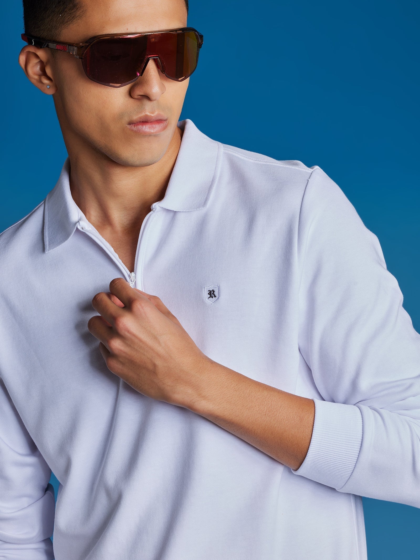 White Zipped Polo Sweatshirt