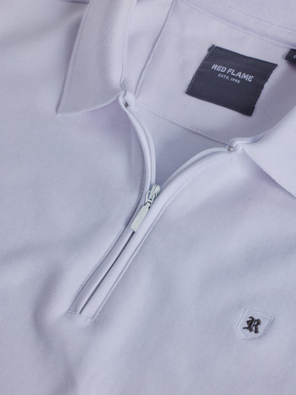 White Zipped Polo Sweatshirt