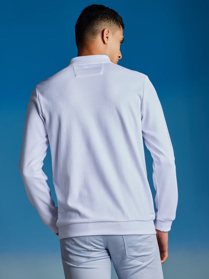 White Zipped Polo Sweatshirt