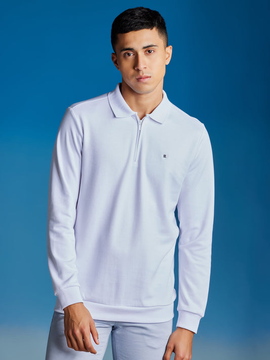 White Zipped Polo Sweatshirt