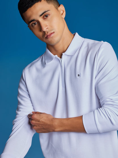 White Zipped Polo Sweatshirt